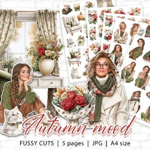 Autumn Mood is a Fussy Cut Bundle perfect for Junk Journal and Scrapbooking