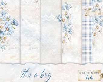 It's a Boy 5 A4 is a Digital Paper Set for Special Occasions such as Birth of a Baby Boy, Friend's Birthday, Wedding or Christening