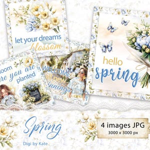 Ensemble de 4 cartes JPG sur le thème du printemps pour le scrapbooking et le journal indésirable