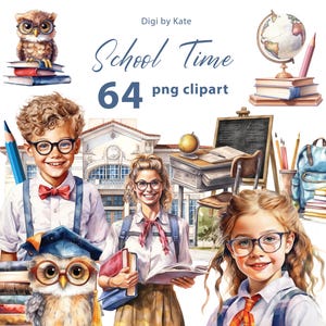 School Time 64 PNG Clipart Set, School-Themed Graphics on Transparent Background