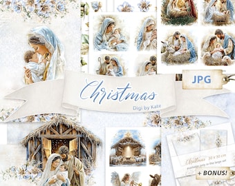 Christmas Digital Paper Bundle for Junk Journal and Scrapbooking, Religious Journal Set