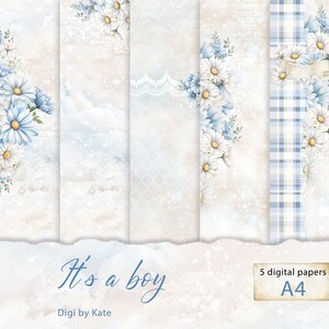 It' a Boy is a Digital Paper Bundle for a Birth of a Baby Boy, Baby Shower or Gender Reveal Party