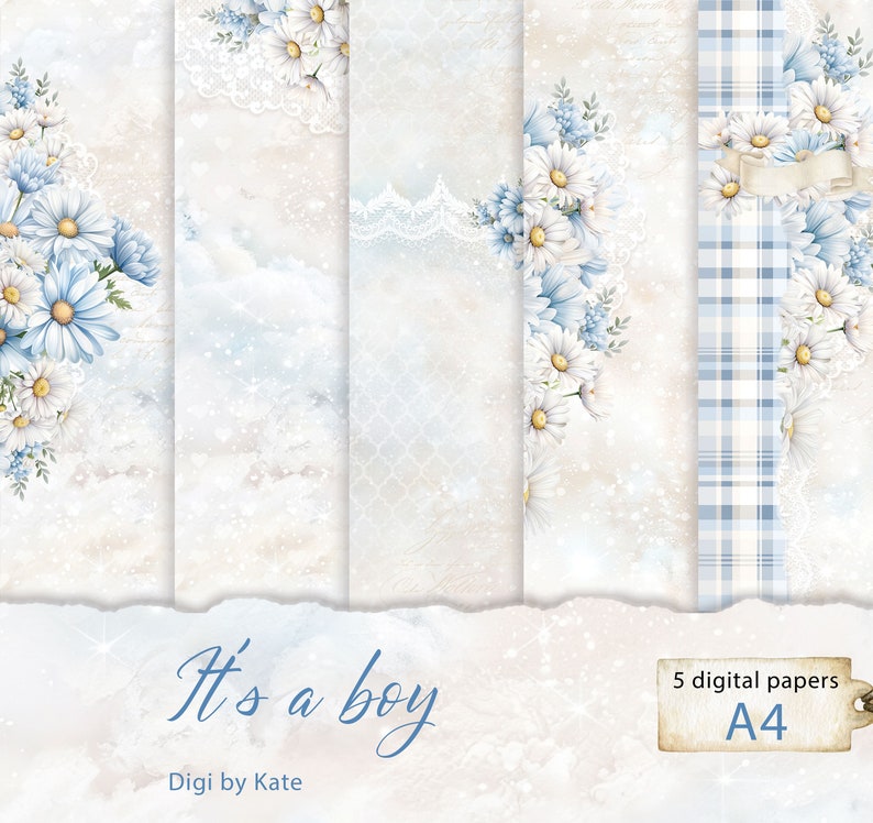 It' a Boy is a Digital Paper Bundle for a Birth of a Baby Boy, Baby Shower or Gender Reveal Party