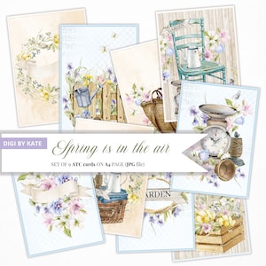 Cartes numériques Spring Garden, éléments de jardin imprimables, Garden Journal ATC, cartes-cadeaux de printemps imprimables