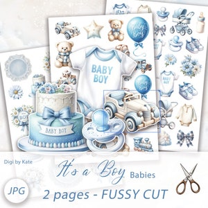 It' a Boy is a Digital Paper Bundle for a Birth of a Baby Boy, Baby Shower or Gender Reveal Party