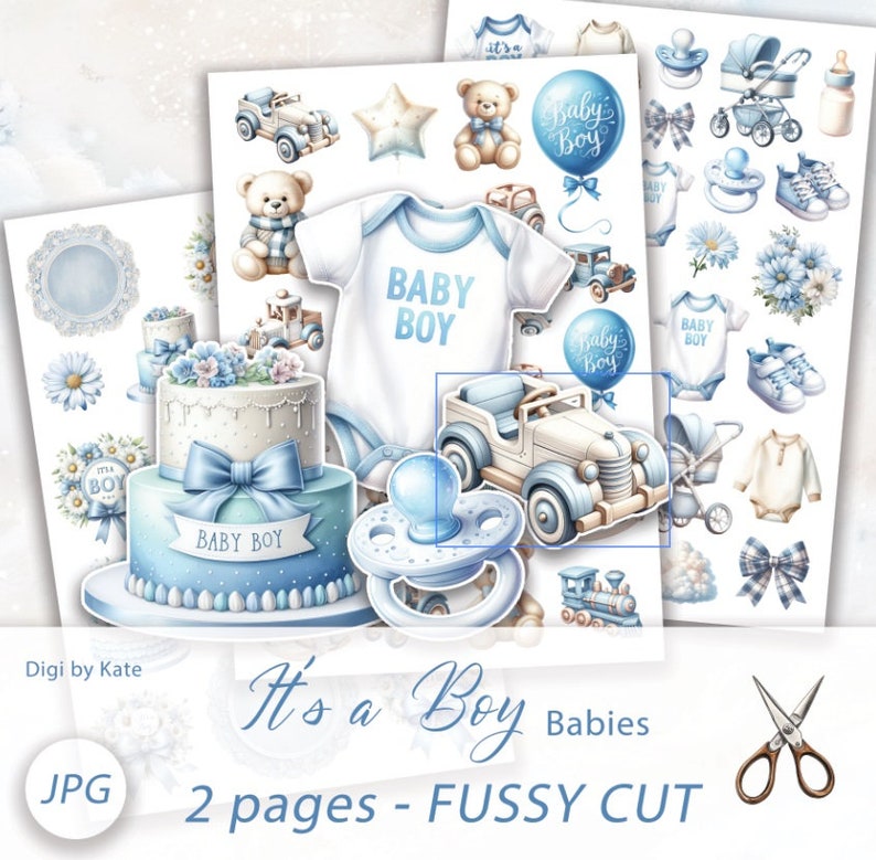 It' a Boy is a Digital Paper Bundle for a Birth of a Baby Boy, Baby Shower or Gender Reveal Party