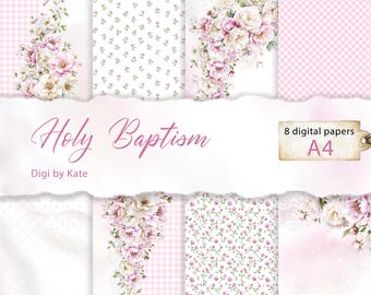 Pink Digital Paper Set for Special Occasions First Holy Communion, Wedding or Baptism