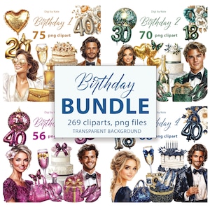 Pacchetto compleanno 269 clipart PNG su sfondo trasparente