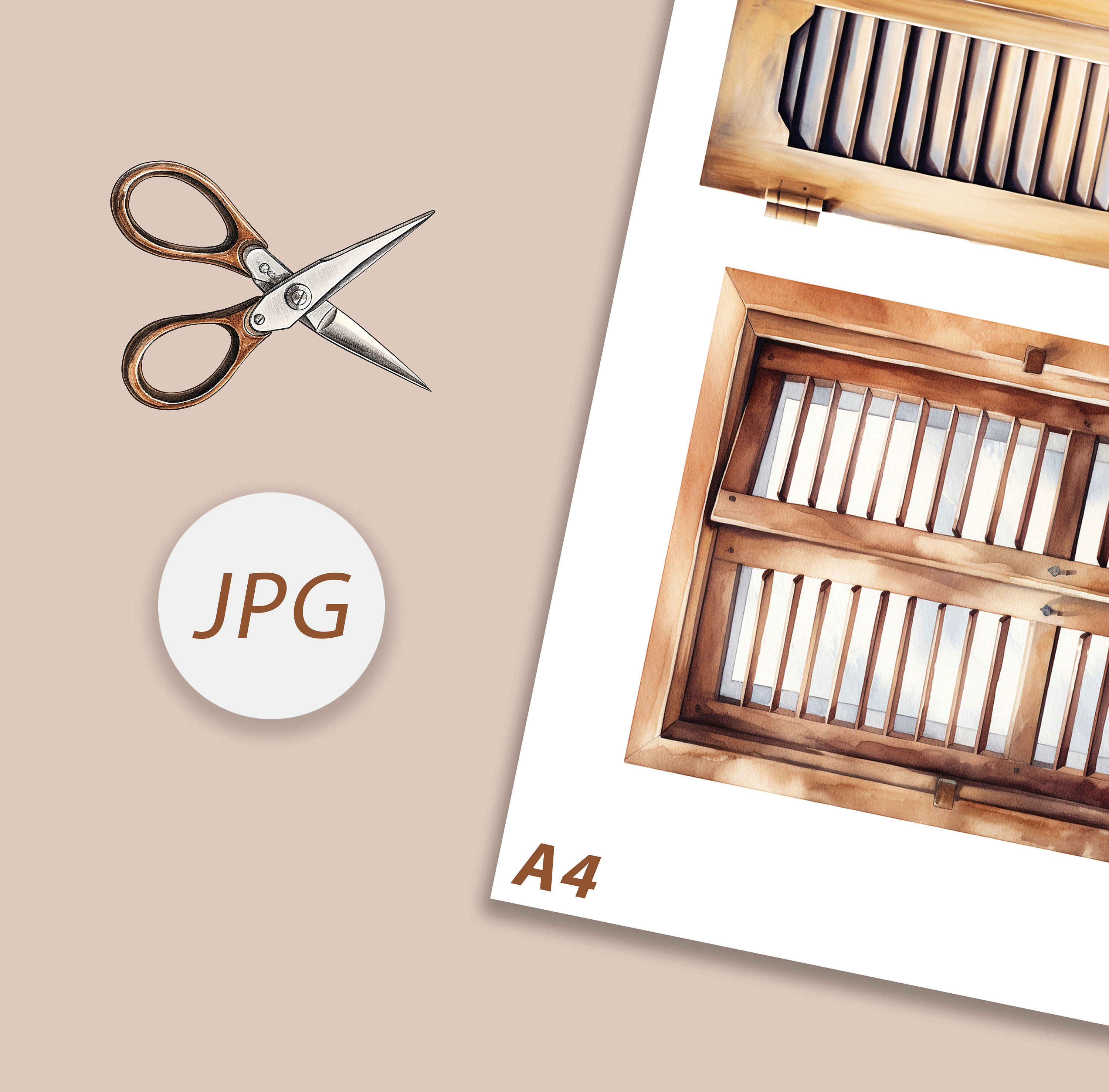 Shutter Print Rustic Shutter Fussy Cut 4 A4 JPG Printable, Junk Journal Ephemera ...