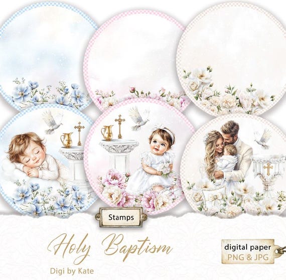 Holy Baptism Round Stamps 6 PNG and 1 JPG