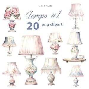 Lamps #1 20 PNG Clipart Bundle, Digital Paper, Shabby Scrapbooking, Shabby Junk Journal, Pastel Colors Clipart, Transparent Background