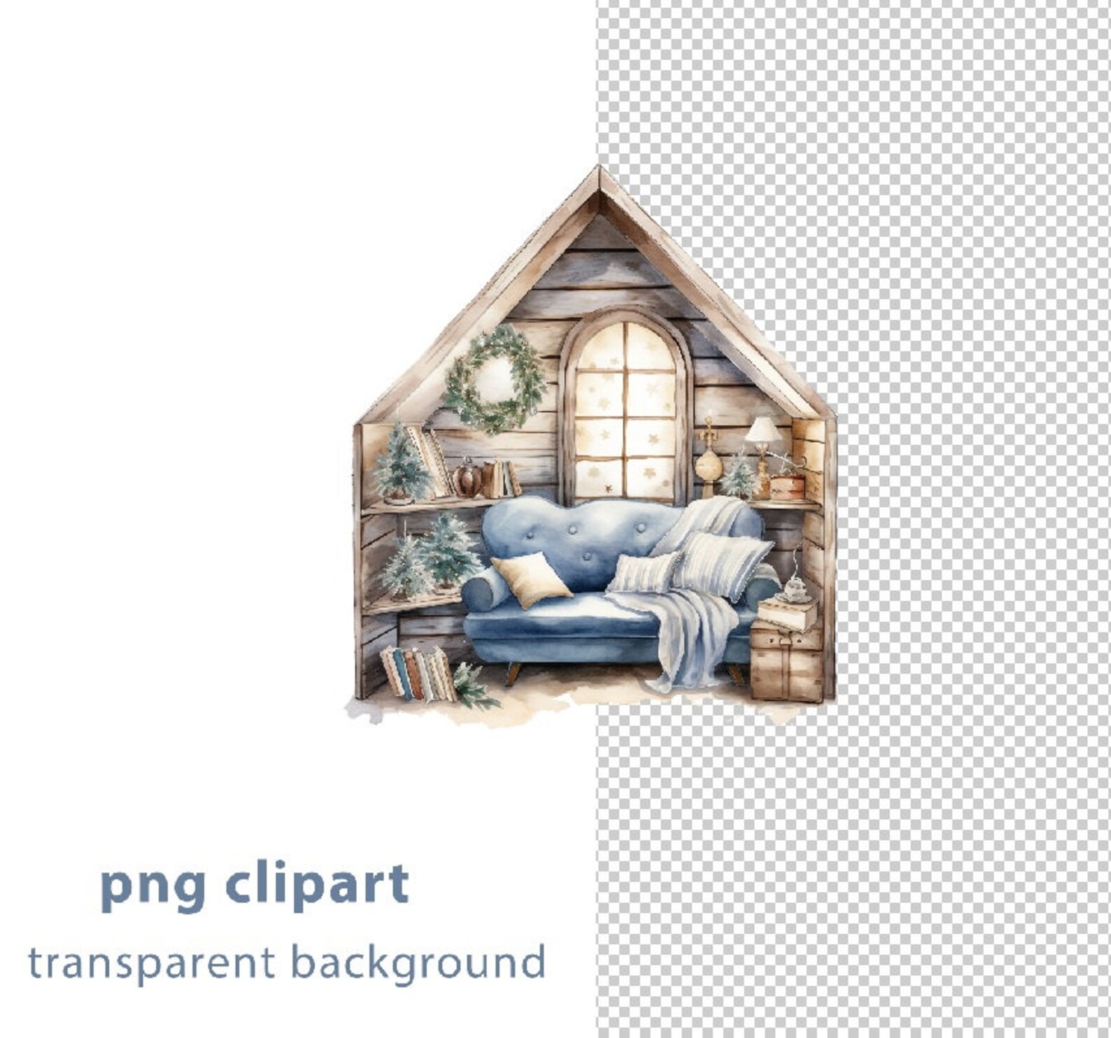 Winter Cozy Place 4 PNG Clipart Set, Winter Watercolor Illustrations of ...