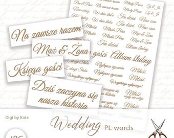 Golden Wedding Words in Polish on 1 A4 JPG Page to Print and Cut perfect for Wedding Journal