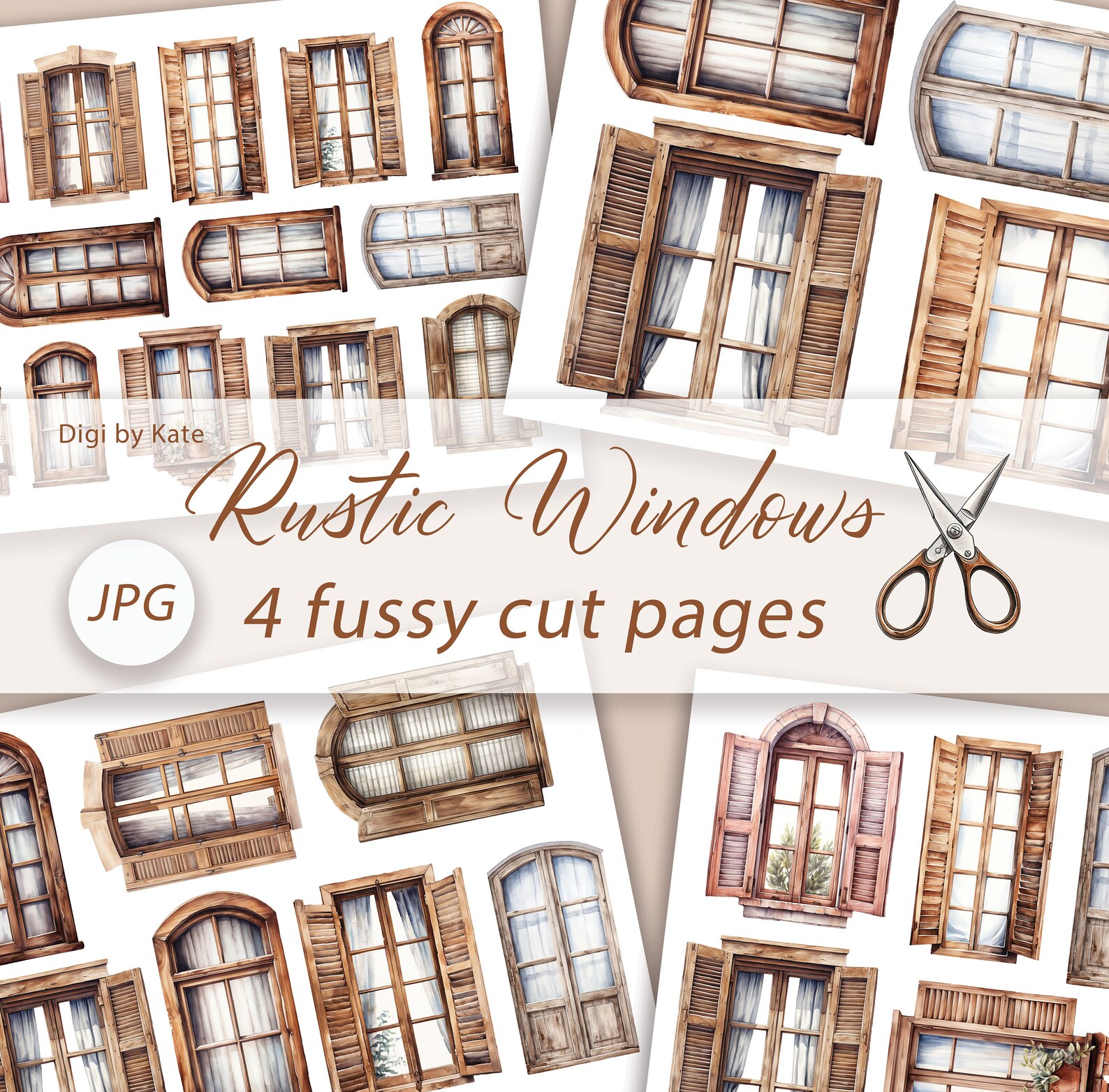 Rustic Window Vector Image Rustic Window Fussy Cut 4 A4 JPG Printable, Junk Journal Ephemera ...