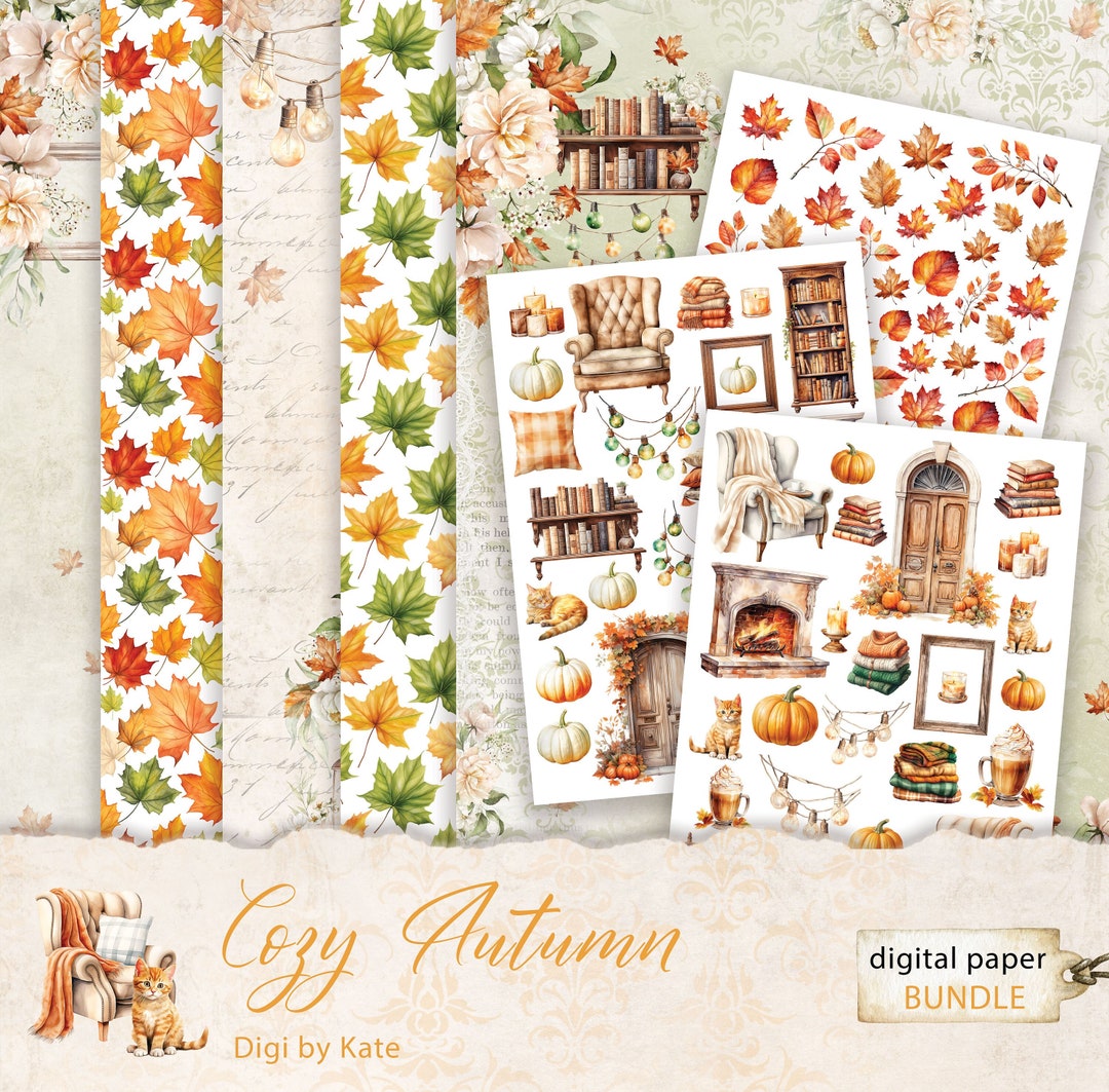 Cozy Autumn Orange Digital Paper Pack,autumn Scrapbook Paper, Pumpkin ...