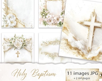 Holy Baptism Images 11 JPG Cards & 2 A4 Pages for Scrapbooking