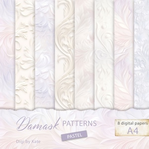 Patrones de damasco en colores pastel en 8 páginas JPG A4, fondos texturizados