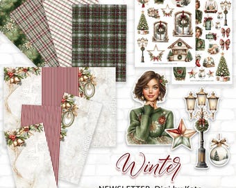 Winter Day Newsletter Fussy Cut on 7 A4 JPG Pages & 3 DL for Scrapbooking