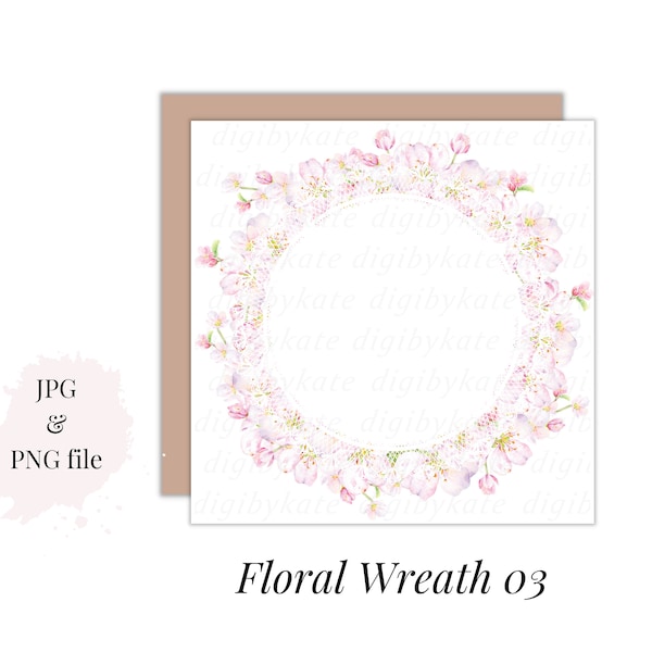 Printable Lace Wreath, Pink Floral Frame, Shabby Chic Wreath, Digital Download JPG and PNG