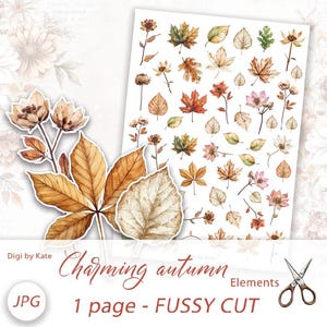 Folhas de Outono Fussy Cut em 1 Folha A4 JPG, Folhas de Outono Fussy Cut para Junk Journal e Scrapbooking