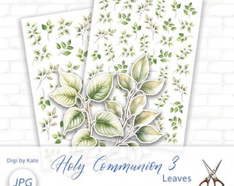 Green Leaves Fussy Cut Elements on 2 A4 JPG Pages for Journaling and Scrapbooking