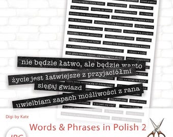Motivational Polish Typewriter Words and Phrases on 1 A4 JPG Page to Print and Cut perfect for Scrapbook and Journaling