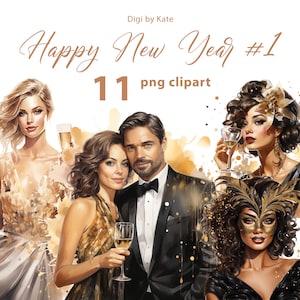 Frohes Neues Jahr #1 11 PNG Clipart in einer Champagner Atmosphäre - Frauen und Paare auf transparentem Hintergrund
