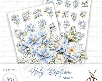 Blue Flowers Fussy Cut Elements on 2 A4 Pages for Journaling and Scrapbooking