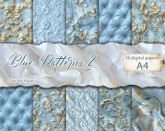Blue Patterns #2 - Set of 10 A4 JPG Scrapbook Pages