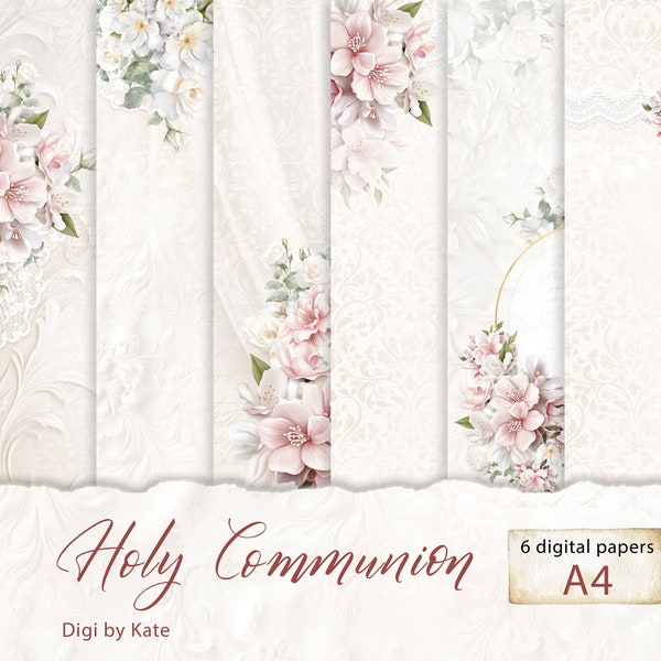 Holy Communion 6 A4 is a Digital Paper Set for Special Occasions such as First Holy Communion, Wedding or Christening