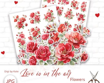 Red Flowers Fussy Cut Elements on 2 A4 Pages for Journaling and Scrapbooking