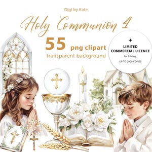聖体拝領の要素と男の子と女の子の55のクリップアート（限定商用ライセンス付き）