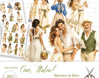 Ciao Italia Fussy Cut Women & Men on 2 A4 JPG Pages for Journaling and Scrapbook