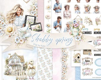 Shabby Spring BUNDLE for Journaling and Scrapbooking in Pastel Colors