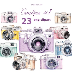 Kameras #1 23 PNG Clipart Set, Pastell Kameras Clipart, Kamera Aquarell, PNG Kameras Illustrationen, transparenter Hintergrund