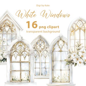 Decoratieve glas-in-loodramen 16 png-afbeeldingen - kerkbruiloft witte en gouden ramen op transparante achtergrond