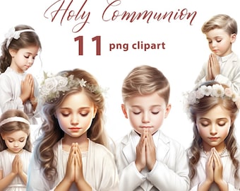 Ragazzi e ragazze della Santa Comunione che pregano 11 PNG Clipart - Grafica su sfondo trasparente