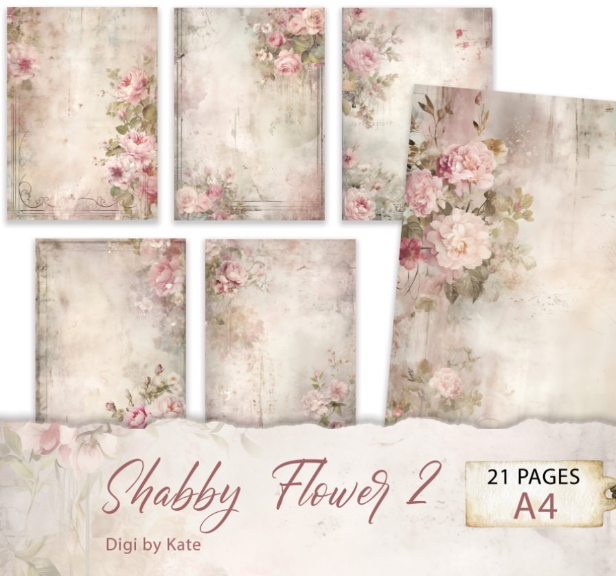 Shabby Flower 2 21 A4 Pages With Shabby Chic Style Graphics