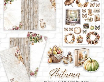 Autumn Newsletter Fussy Cut on 2 A4 JPG Pages & 3 DL for Scrapbooking