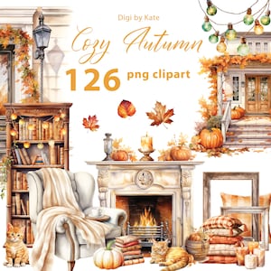 Cozy Autumn 126 PNG Orange Clipart Bundle, PNG Autumn Leaves, Fall Junk Journal Elements, Autumn Pumpkin Clipart, Transparent Background