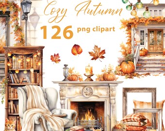 Cozy Autumn 126 PNG Orange Clipart Bundle, PNG Autumn Leaves, Fall Junk Journal Elements, Autumn Pumpkin Clipart, Transparent Background