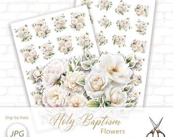 Beige Flowers Fussy Cut Elements on 2 A4 Pages for Journaling and Scrapbooking
