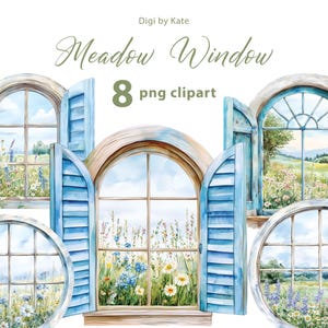 Meadow Window 8 PNG Clipart - Finestra blu su sfondo trasparente