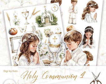 Fussy Cut Holy Communion on 2 A4 JPG Pages for Journals and Scrapbooks, Print and Cut Elements