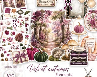 Velvet Autumn Fussy Cut Elements on 5 A4 Pages for Fall Scrapbooking and Journaling