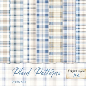 Blue and Beige Plaid Patterns on 7 A4 JPG Pages