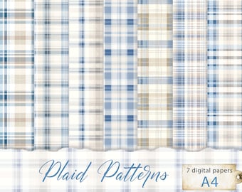 Blue and Beige Plaid Patterns on 7 A4 JPG Pages