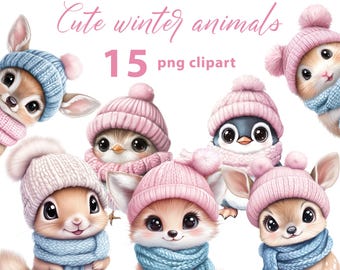 Cute Winter Animals 15 PNG Clipart, Pastel Lovely Baby Animals on