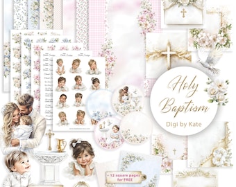 Holy Baptism Digital Paper Bundle for Junk Journal and Scrapbooking