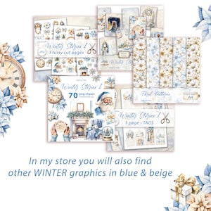 Winter Stories 1 14 A4 Blue Beige Digital Paper Pack, Winter Background Scrapbook Paper, Journal Digital Paper zdjęcie 9